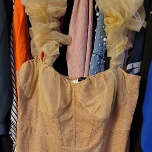 Plus Size Gold Glitter Formal Dress